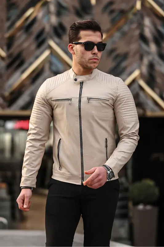 Erkek Deri Ceket deri mont-taş - 5