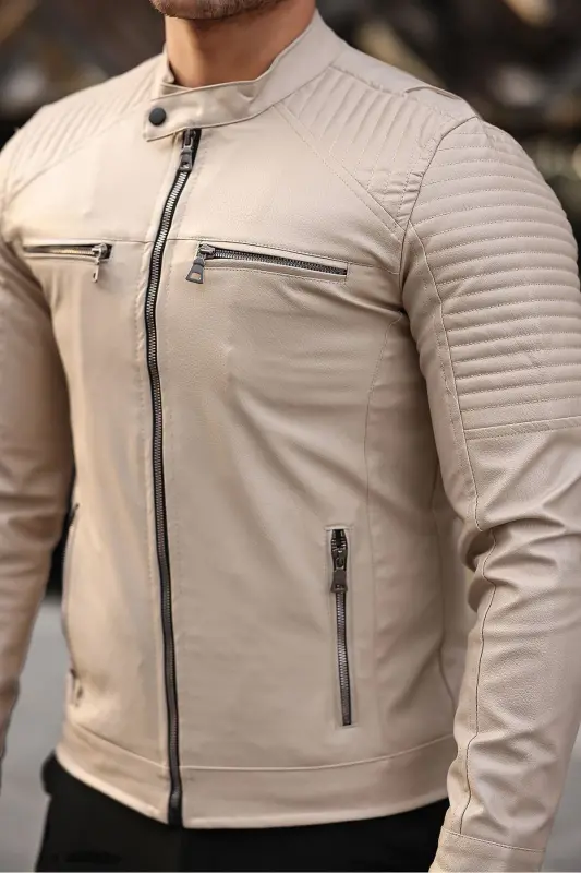 Erkek Deri Ceket deri mont-taş - 6