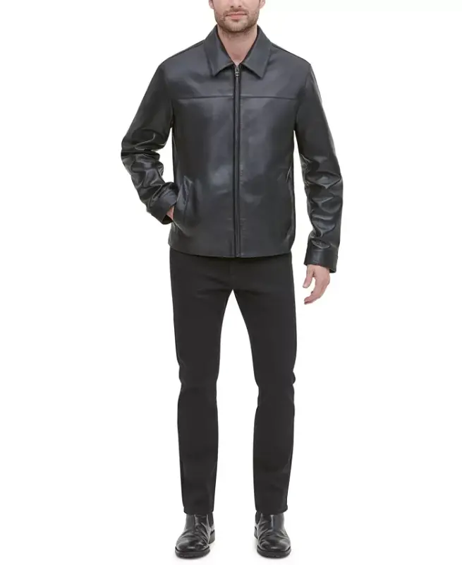 Men's Leather Jacket, Created for Modazone - Black - 1