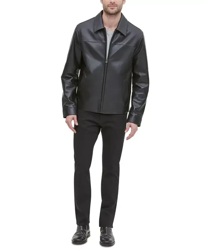 Men's Leather Jacket, Created for Modazone - Black - 4