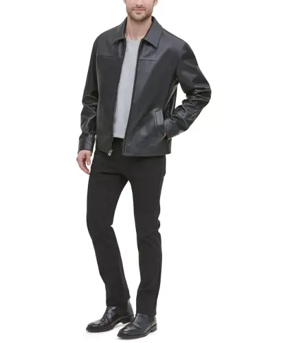 Men's Leather Jacket, Created for Modazone - Black - 5