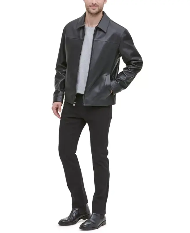 Men's Leather Jacket, Created for Modazone - Black - 5