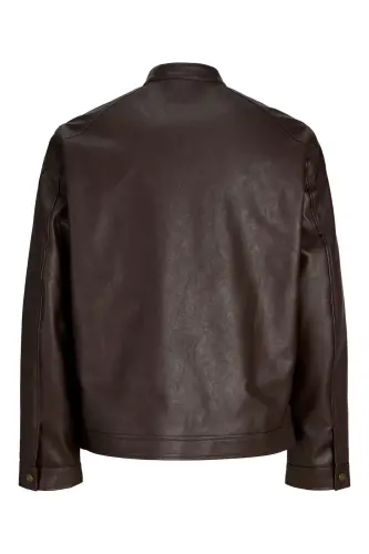 Erkek Deri Ceket Rahat Kesim Pu - Kahverengi12301595 - Jack & Jones (1)
