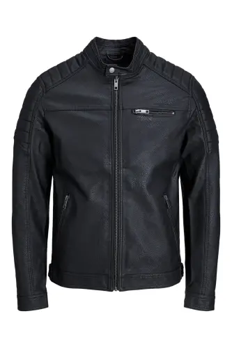 Erkek Deri Ceket Siyah - Siyah 12147218 Jjerocky Jacket Noos-SİYAH 