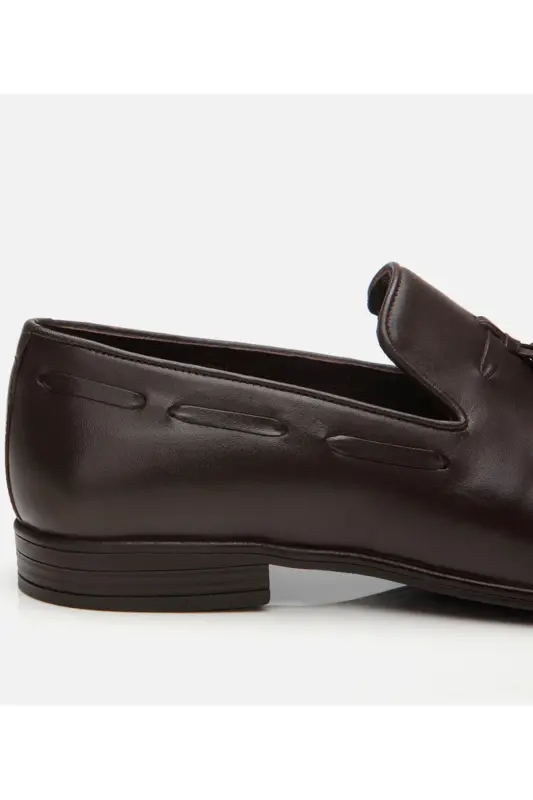 Erkek Deri Kahve Püskül Detaylı Loafer-KAHVE - 3