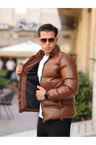 Erkek Deri Kışlık Mont Su Ve Soğuk Geçirmez Şişme Mont-TABA - 1