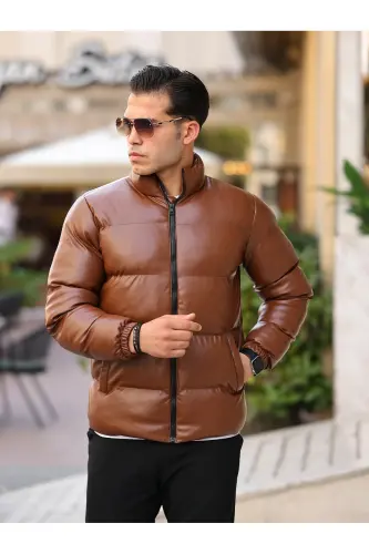 Erkek Deri Kışlık Mont Su Ve Soğuk Geçirmez Şişme Mont-TABA - BOYS MANS (1)