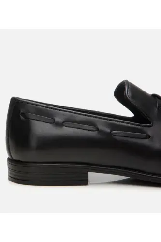 Erkek Deri Siyah Püskül Detaylı Loafer-SİYAH - 3