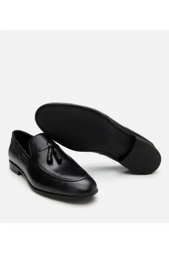 Erkek Deri Siyah Püskül Detaylı Loafer-SİYAH - 6