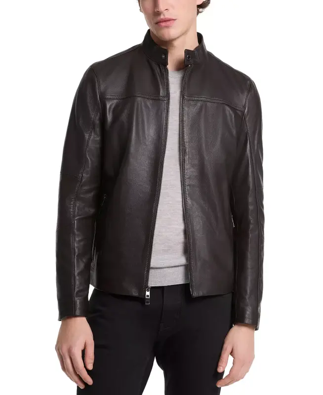 Men's Leather Racer Jacket, Created for Modazone - Chocolate - MICHAEL KORS