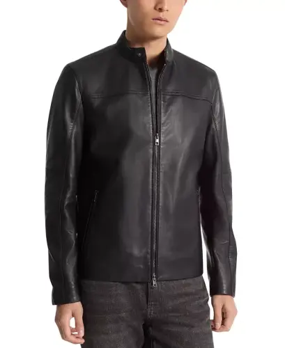 Men's Leather Racer Jacket, Created for Modazone-Black 