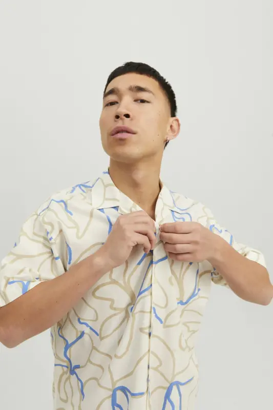 Erkek Desenli Kısa Kollu Gömlek - Blatropic-Marina - 4