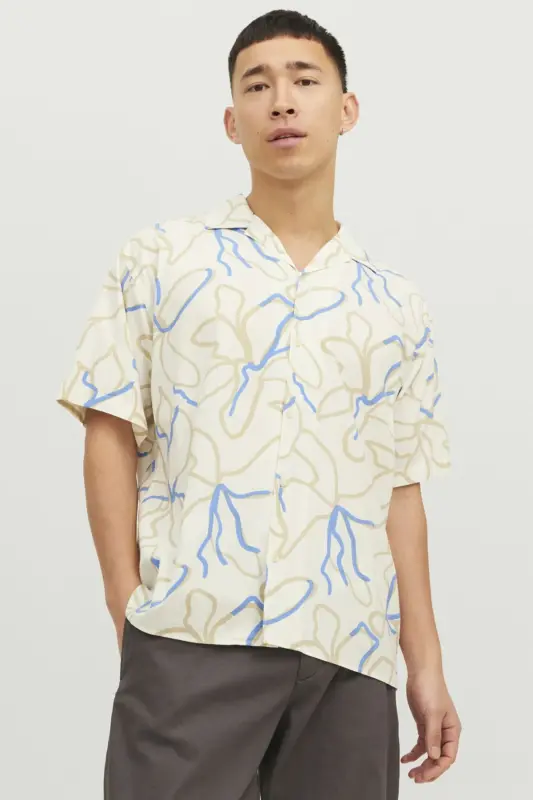 Erkek Desenli Kısa Kollu Gömlek - Blatropic-Marina - 6