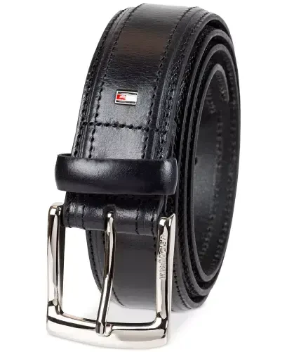 Men’s Stitched Classic Dress Leather Belt-Black - Tommy Hilfiger (1)