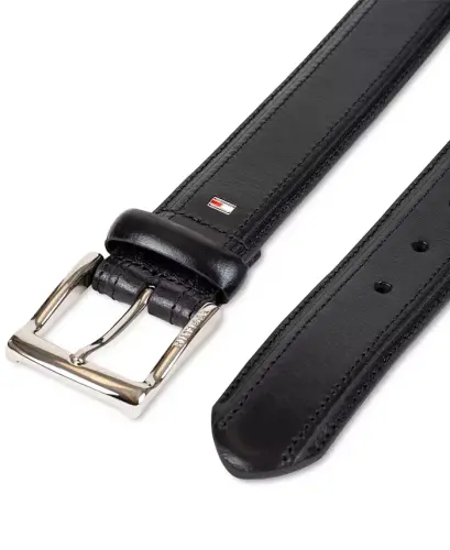 Men’s Stitched Classic Dress Leather Belt - Black - 4