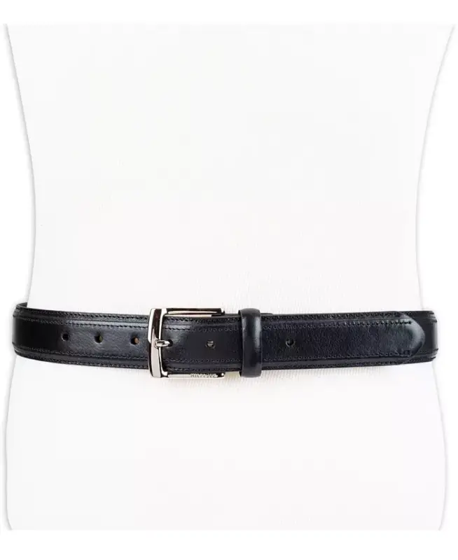 Men’s Stitched Classic Dress Leather Belt - Black - 5