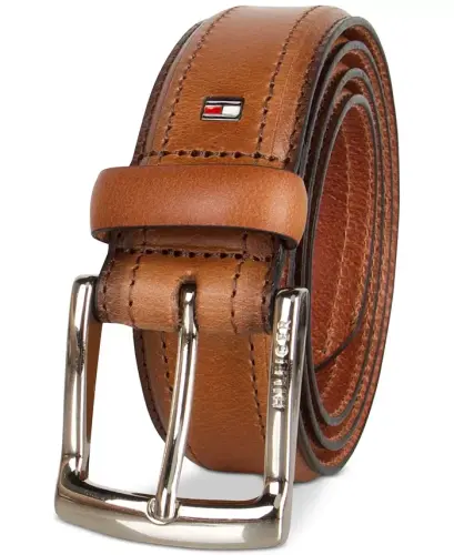 Men’s Stitched Classic Dress Leather Belt-Cognac - TOMMY HILFIGER (1)