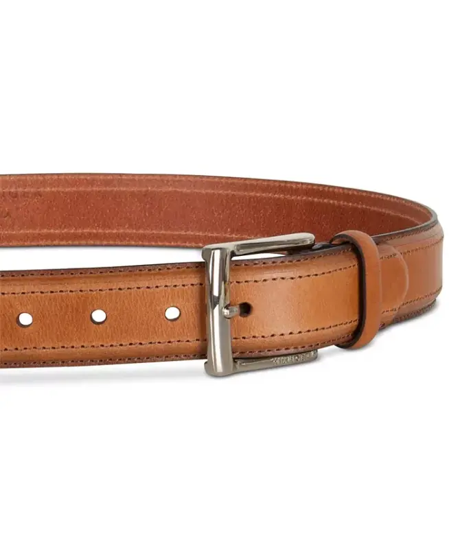 Men’s Stitched Classic Dress Leather Belt-Cognac - 3
