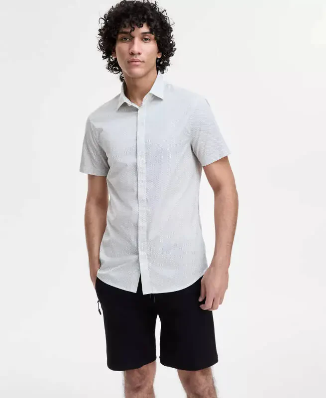 Men's Textured Shirt-Off White Arrow Down - 1