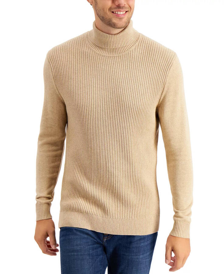 Men's Textured Cotton Turtleneck Sweater, Created for Modazone-Toast Heather - 1