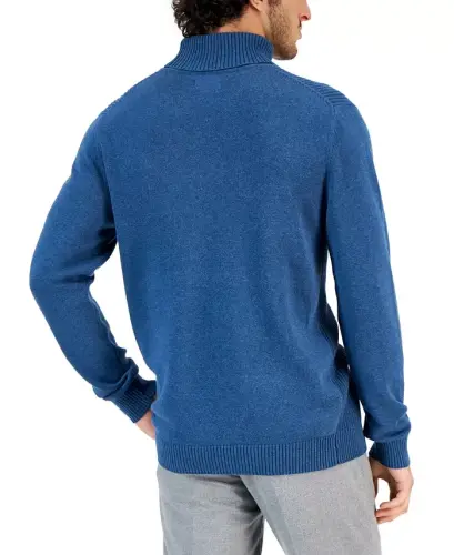 Men's Textured Cotton Turtleneck Sweater, Created for Modazone - Blue Wing Hthr - CLUB ROOM (1)