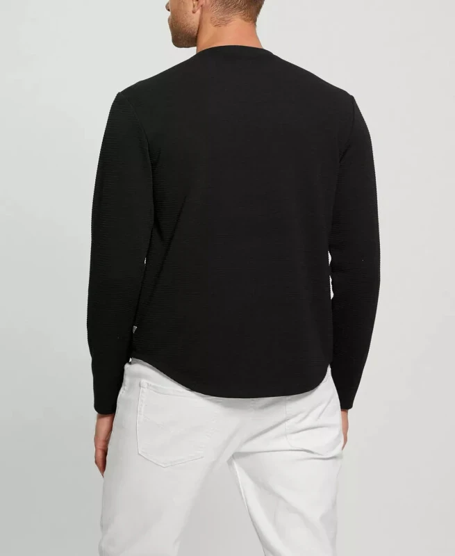 Men's Textured Long-Sleeve T-Shirt-Jet Black - GUESS