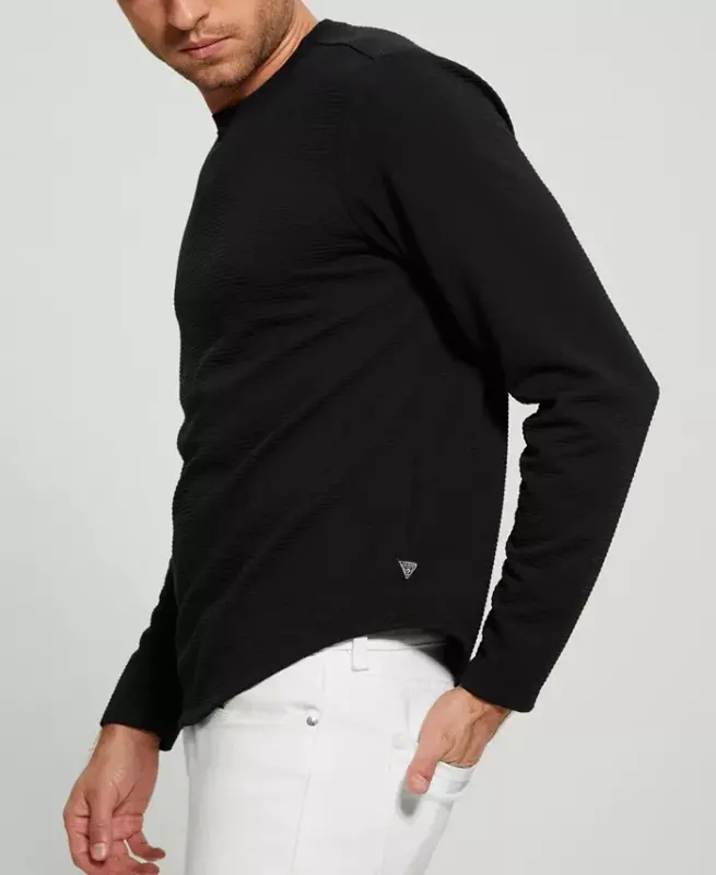 Men's Textured Long-Sleeve T-Shirt - Jet Black - 4