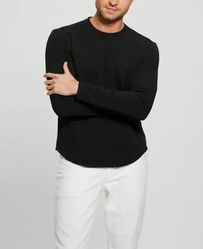 Men's Textured Long-Sleeve T-Shirt - Jet Black - 6