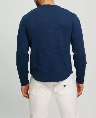 Men's Textured Long-Sleeve T-Shirt-Silk Blue - GUESS (1)
