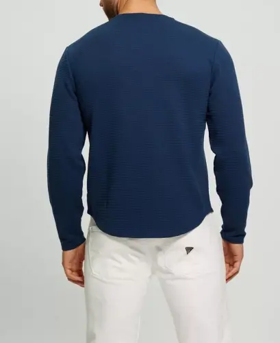 Men's Textured Long-Sleeve T-Shirt - Silk Blue - 4