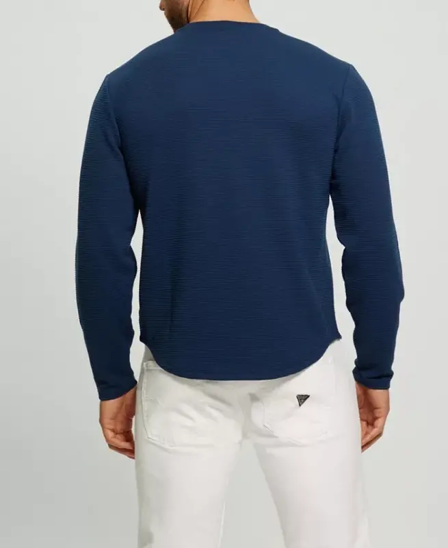 Men's Textured Long-Sleeve T-Shirt - Silk Blue - 4