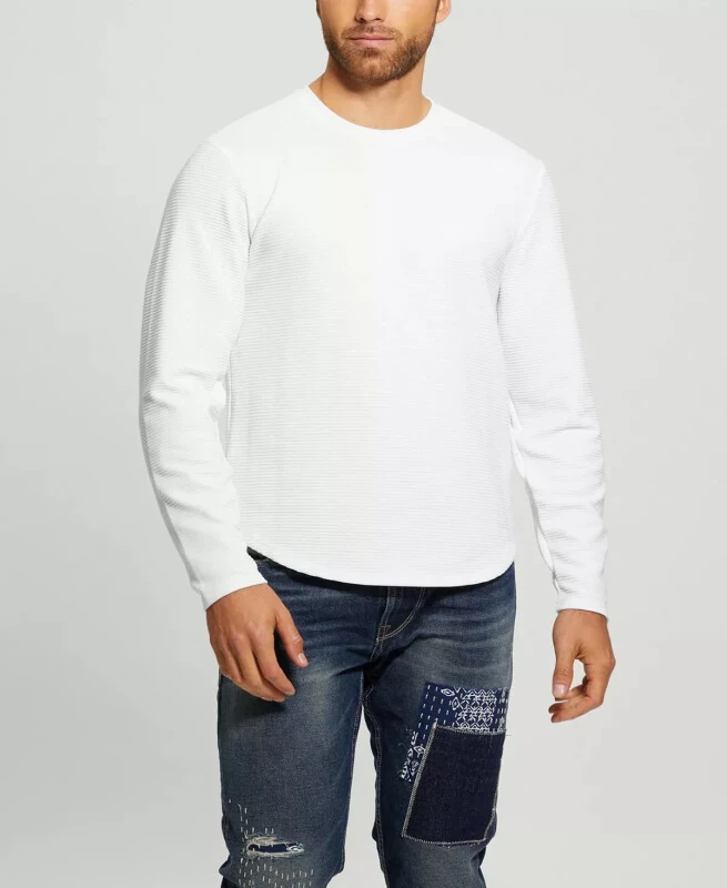 Men's Textured Long-Sleeve T-Shirt-Pure White - GUESS