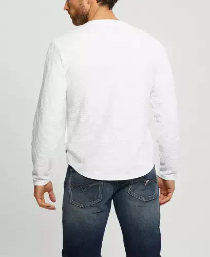 Men's Textured Long-Sleeve T-Shirt-Pure White - GUESS (1)
