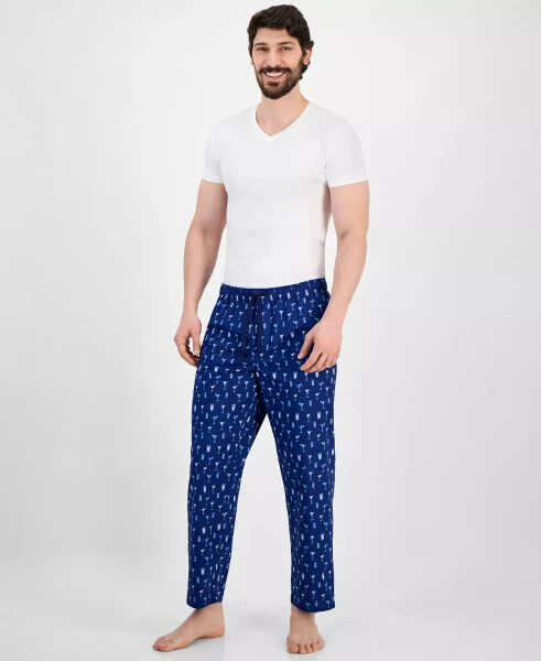 Men's Woven Beverage-Graphic Pajama Pants, Exclusively at Modazone-Navy/Yellow - Club Room