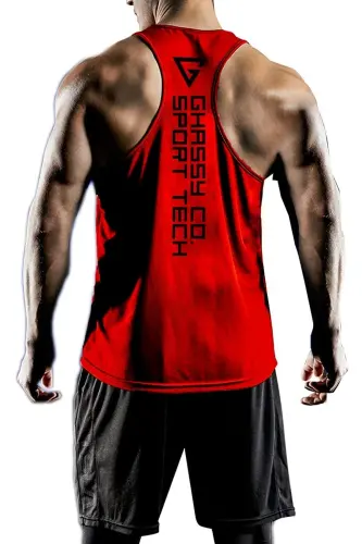 Erkek Dry Fit Y-back Gym Fitness Sporcu Atleti Gym-101 - KIRMIZI 