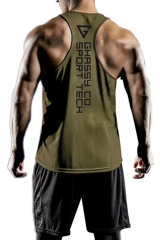 Erkek Dry Fit Y-back Gym Fitness Sporcu Atleti Gym-101-HAKİ - 1