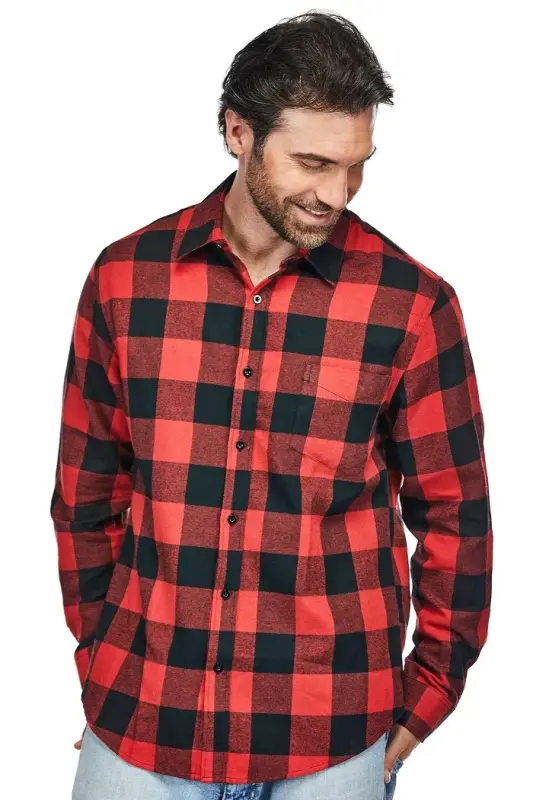 Men's Button Down Classic Fit Flannel Shirt - Black red - 2
