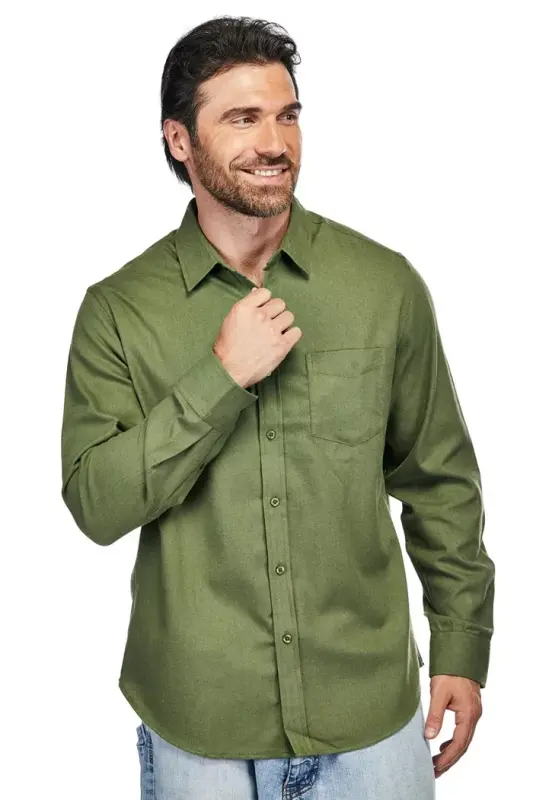 Men's Button Down Classic Fit Flannel Shirt - Solid olive - 2