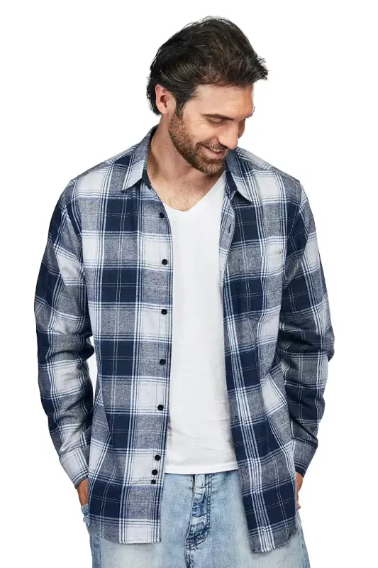 Men's Button Down Classic Fit Flannel Shirt - Blue heather - 2