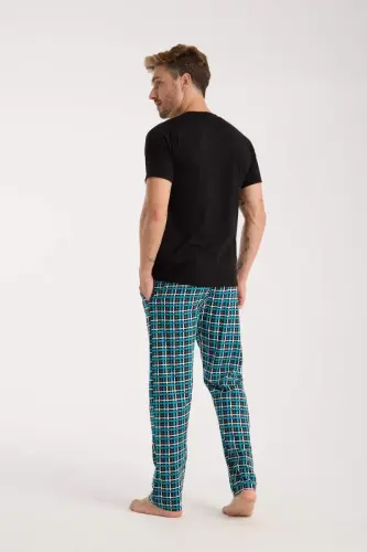 Erkek Düğmeli Yaka Siyah Kısa Kol Pijama Takımı - 6