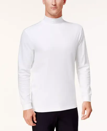 Men's Solid Mock Neck Shirt, Created for Modazone - Bright White - 1