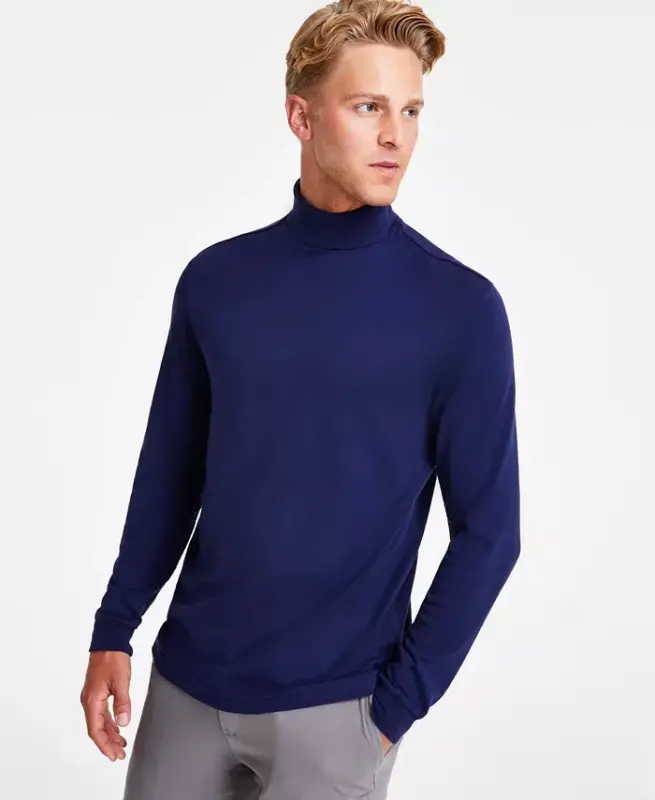 Men's Solid Turtleneck Shirt, Created for Modazone - Navy - 1