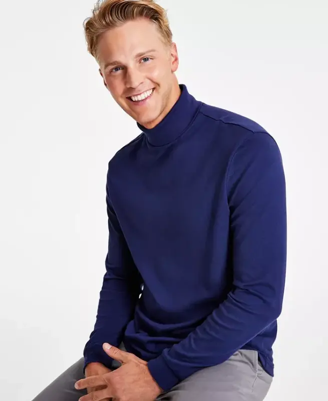Men's Solid Turtleneck Shirt, Created for Modazone - Navy - 3