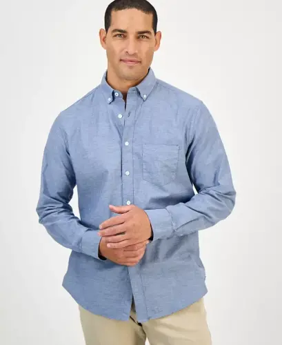 Men's Solid Stretch Oxford Cotton Shirt, Created for Modazone - Fresh Indigo - 1