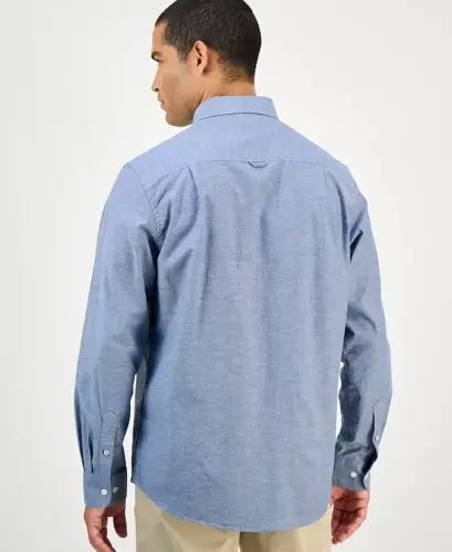 Men's Solid Stretch Oxford Cotton Shirt, Created for Modazone - Fresh Indigo - 2