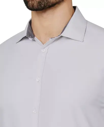 Men's Regular Fit Solid Wrinkle Free Performance Dress Shirt - Grey - 4