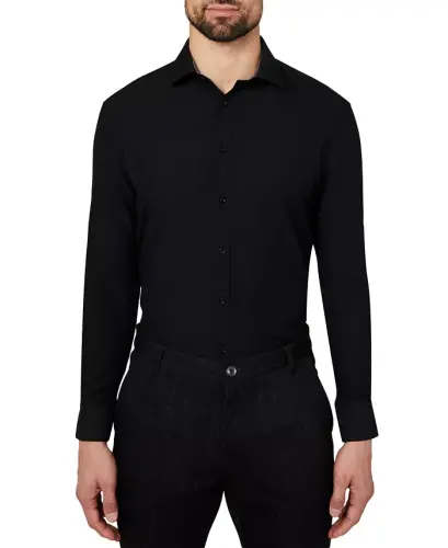 Men's Regular Fit Solid Wrinkle Free Performance Dress Shirt - Black - 2