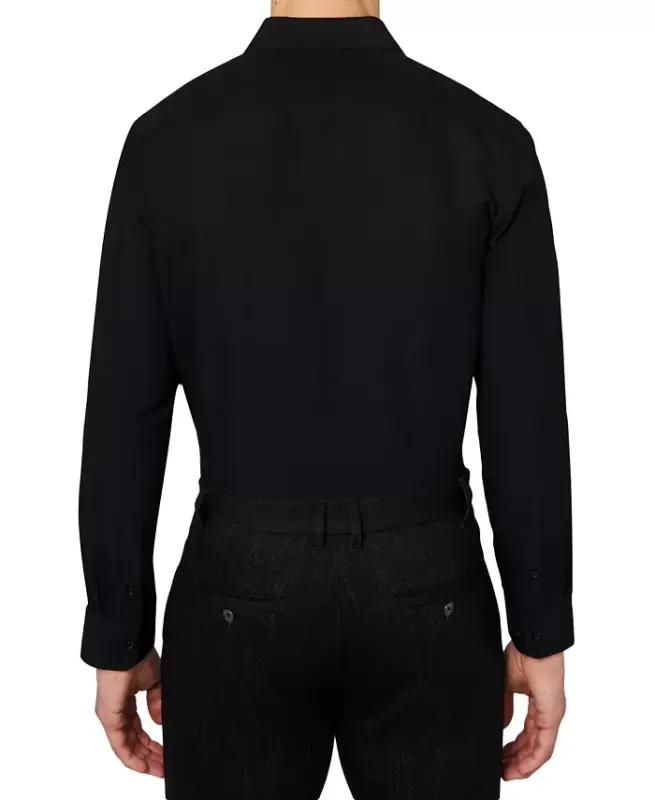 Men's Regular Fit Solid Wrinkle Free Performance Dress Shirt - Black - 3