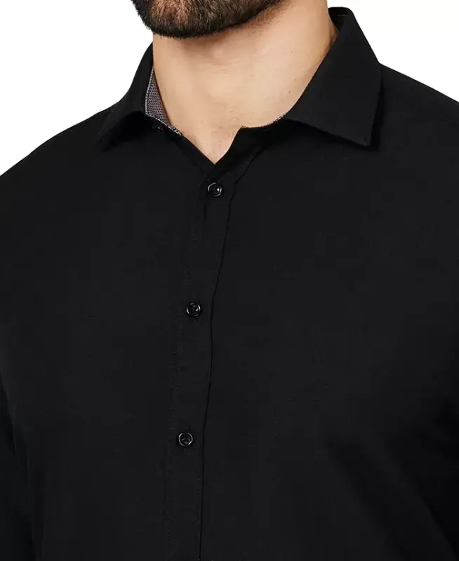 Men's Regular Fit Solid Wrinkle Free Performance Dress Shirt - Black - 4
