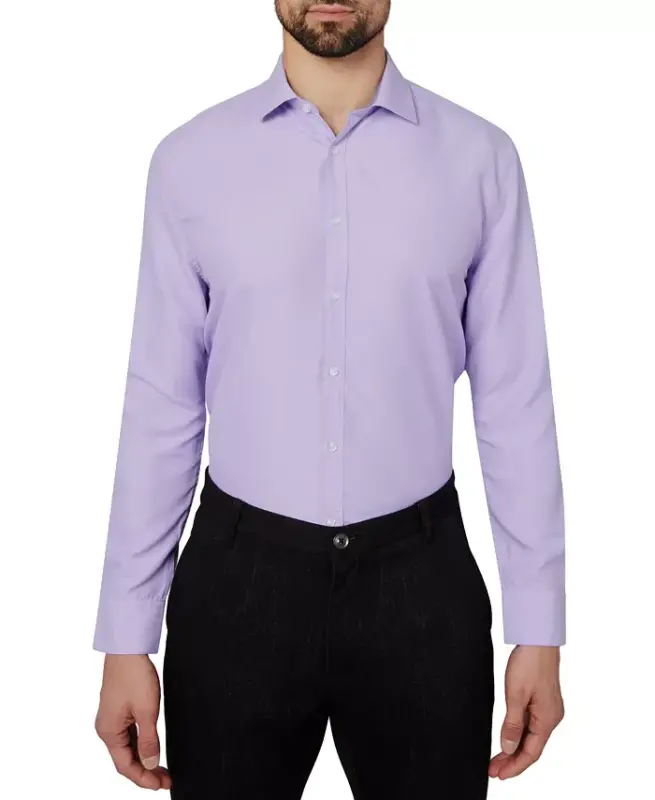 Men's Regular Fit Solid Wrinkle Free Performance Dress Shirt - Lilac - 2